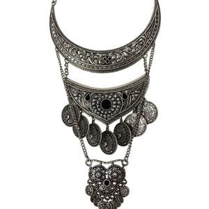 Women’s French Napoleon necklace statement oxidized sterling silver 18” 5821